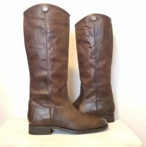 Frye 7.5 melissa button tall slate leather boots riding brown gray